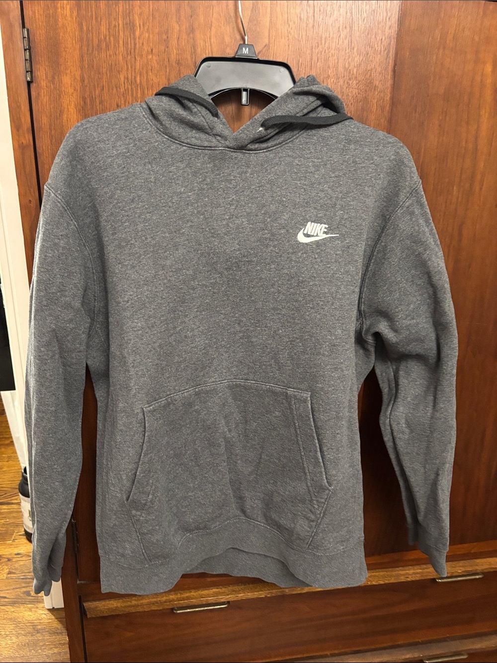 Nike Men's Dark Gray Pullover Hoodie with White Logo